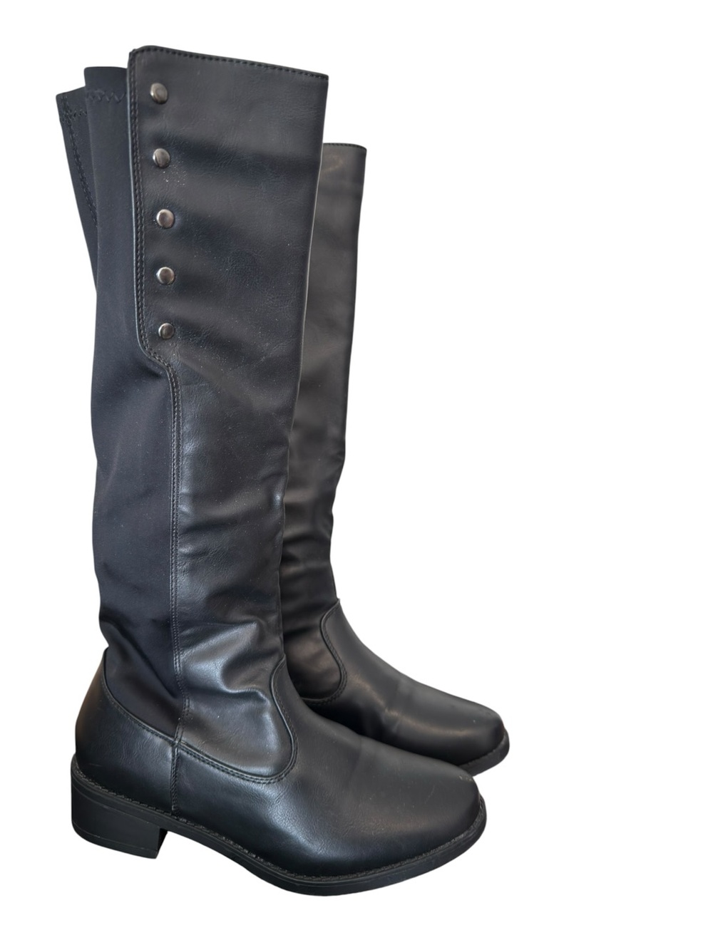 Black Faux Leather Metal Studded Knee High Boots Size 7